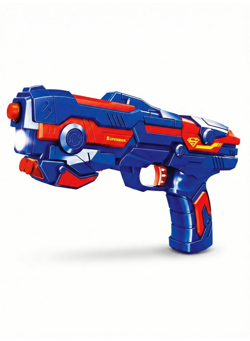 Aspire Books Superman Soft Dart Gun Blaster with LED Light & 6 Suction Darts – Blue & Red Superhero Toy Gun for Kids – Officially Licensed WB Superman Toys - Image 4